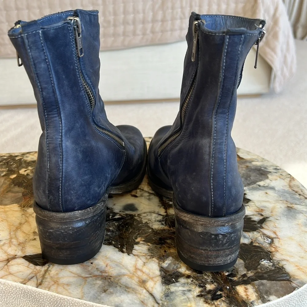 SHOTO Stylish Blue Leather Ankle Boots - Picture 2 of 3